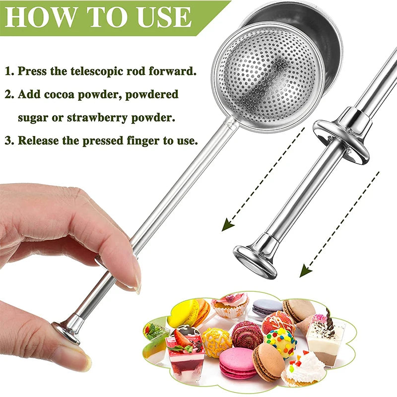 Powdered Sugar Shaker Duster Flour Dispenser Shaker With 304 Stainless Steel Spring-operated Handle For Sugar Flour And Spice