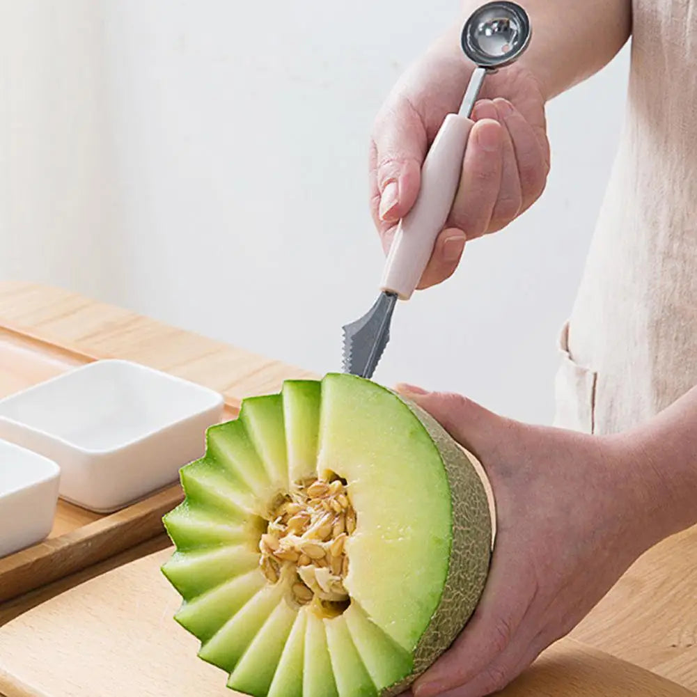Kitchen Accessories Dual-head Stainless Steel Carving Knife Fruit Watermelon Ice Cream Baller Scoop Stacks Spoon Home gadgets