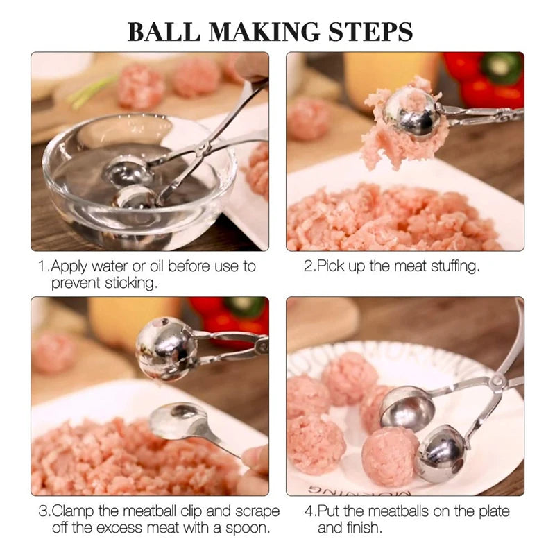 LMETJMA Meat Baller Stainless Steel Stuffed Meat Ball Maker None-Stick Meat Fish Meat Ball Maker Kitchen Meat Tools KC0298