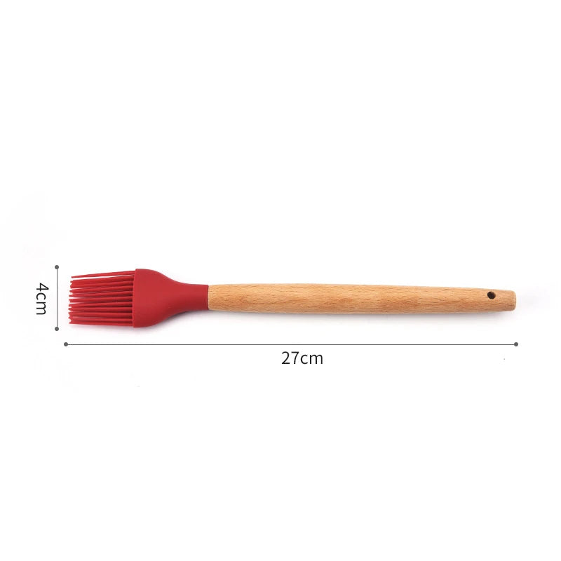1PC Silicone BBQ Oil Basting Brush with Wood Handle Cake Bread Cream Cooking Brushes Baking Barbecue Kitchen Accessories