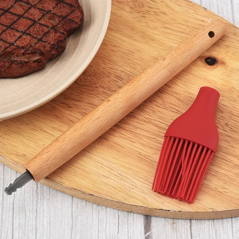 1PC Silicone BBQ Oil Basting Brush with Wood Handle Cake Bread Cream Cooking Brushes Baking Barbecue Kitchen Accessories