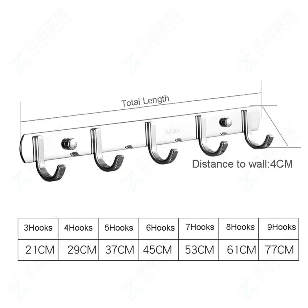 Towel Robe Hooks Silver Stainless Steel Door Hanging Wall Mount Bath Coat Rack Hanger For Bathroom Kitchen Hardware