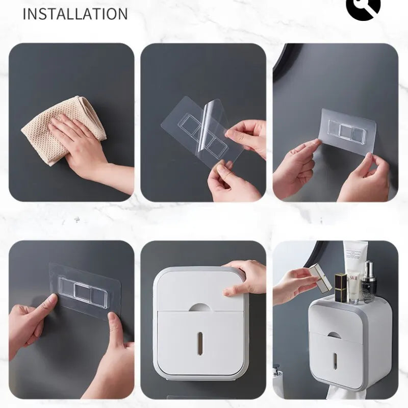 Tissue Box Wall-mounted Waterproof Toilet Paper Organizer Box Multi-function Toilet Paper Holder Box Bathroom Storage Products