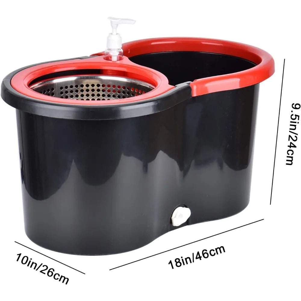 Mop and Bucket Set, 360° Spin Mop and Bucket, Stainless Steel 61" Extended Handle