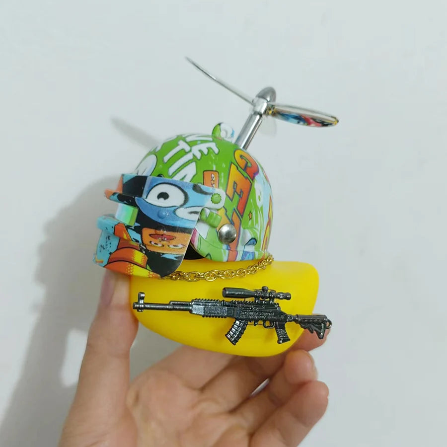 Cute Rubber Duck Toy Car Ornaments Yellow Duck Car Dashboard Decorations Bike Gadgets with Propeller Helmet Car Accessories