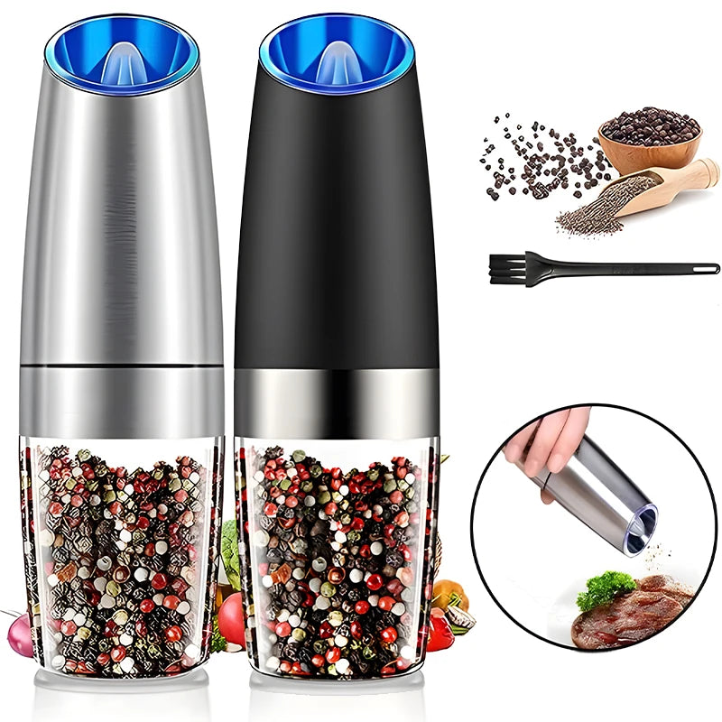 Gravity Electric Salt and Pepper Grinder Automatic Mill Battery-Operated Adjustable Coarseness Stainless Steel One Hand Operated