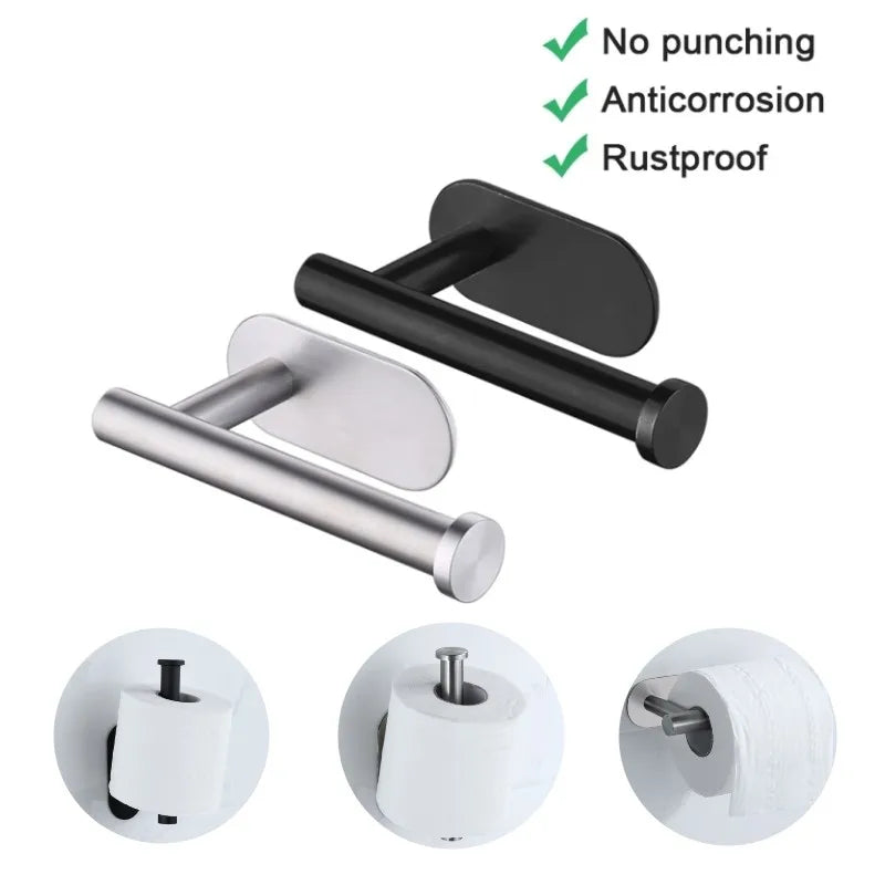 No Punching Wall Mounted Toilet Paper Holder Adhesive Toilet Roll Paper Holder Stainless Steel Bathroom Toilet Paper Roll Holder