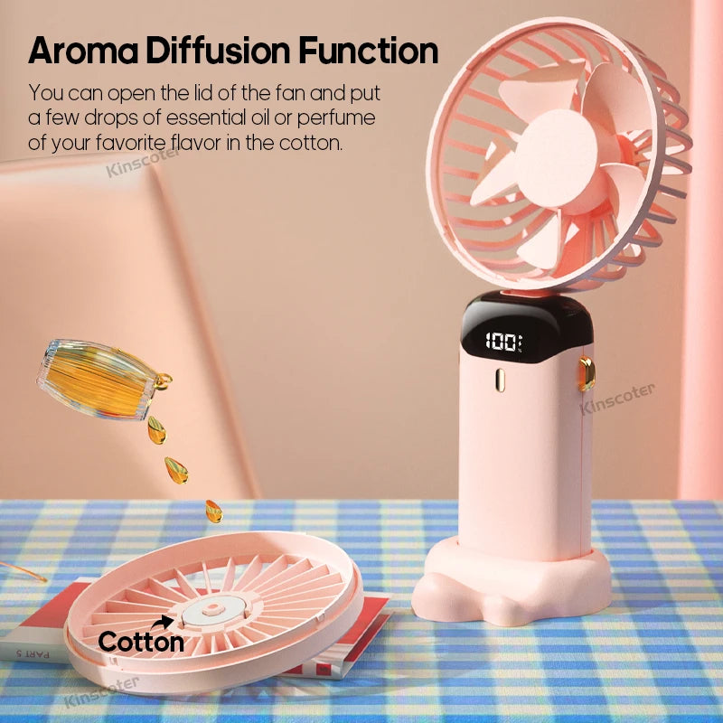 Handheld Mini Fan 3000mAh Foldable Portable Neck Hanging Fans 5 Speed USB Rechargeable Fan with Phone Stand and Display Screen