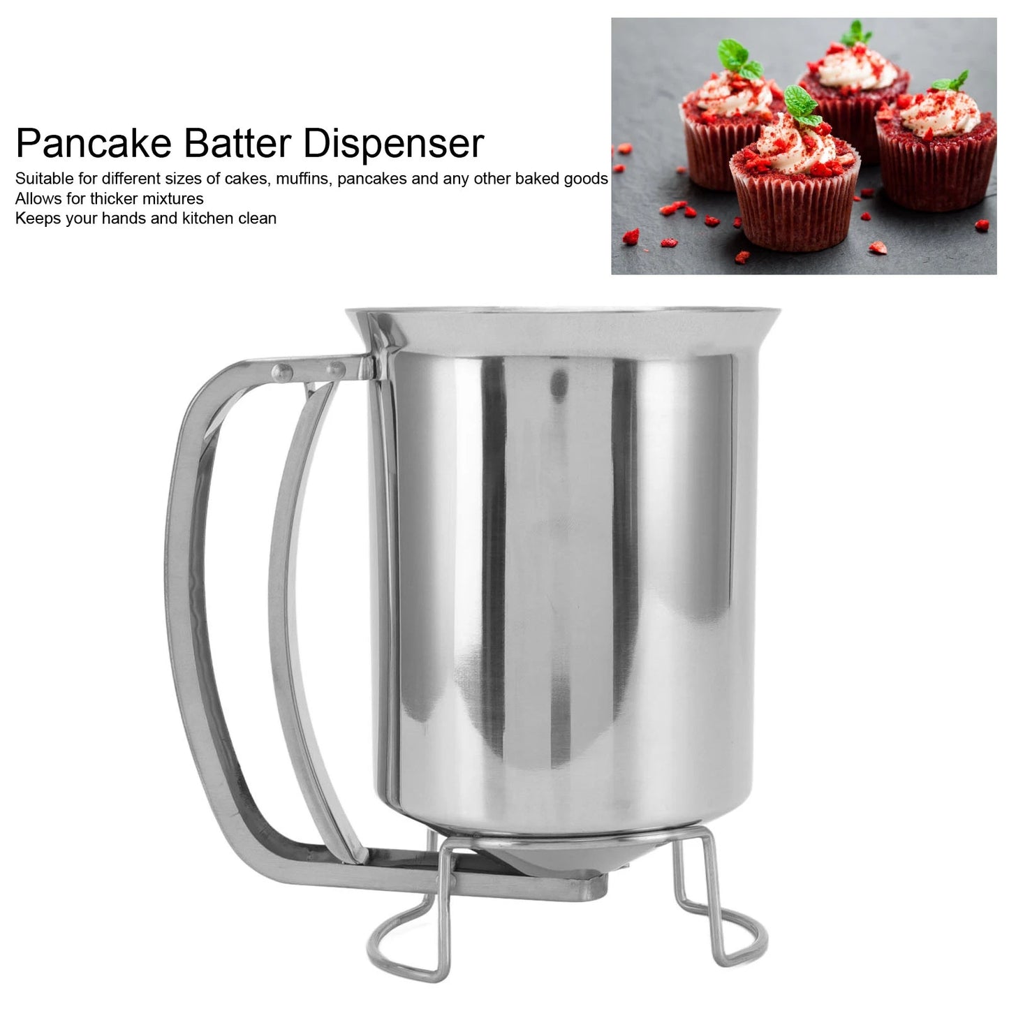 Batter Dispenser Pancake Batter Dispenser Handheld Stainless Steel Pancake Pourer for Baking Cupcakes Muffins Pancake Dispenser