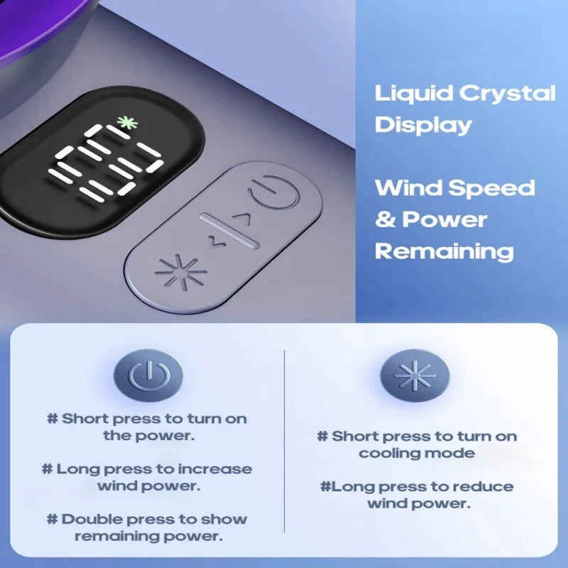 Portable handheld turbo fan, adjustable personal micro fan with 100 wind speeds, battery powered, electric, for eyelashes