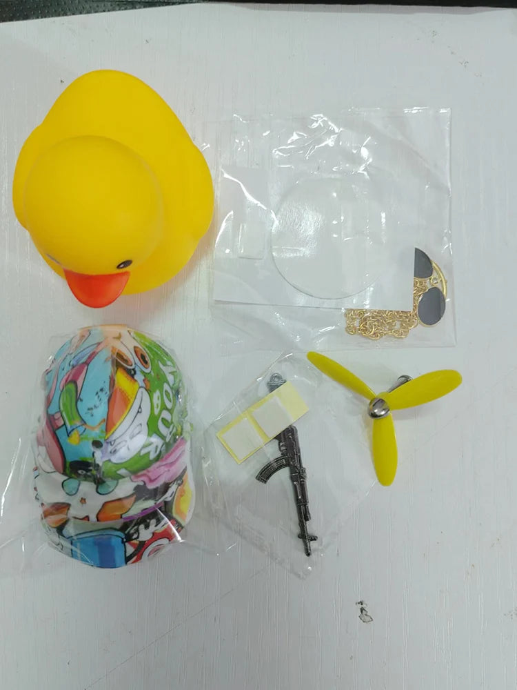 Cute Rubber Duck Toy Car Ornaments Yellow Duck Car Dashboard Decorations Bike Gadgets with Propeller Helmet Car Accessories