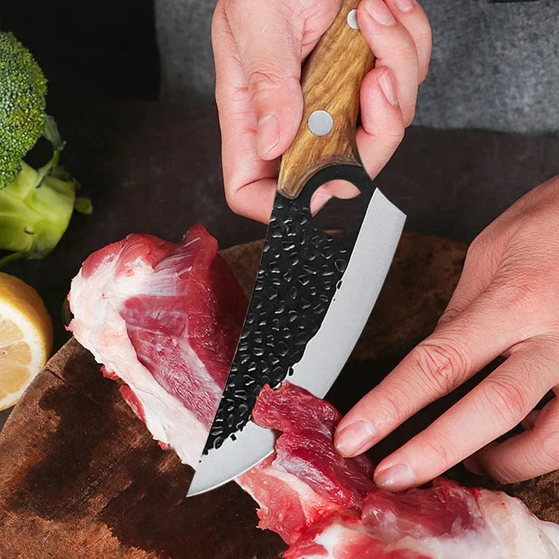 5.5" Meat Cleaver Fishing Knife Handmade Forged Viking Chef Knife Stainless Steel Kitchen Butcher Boning Knife with Cover