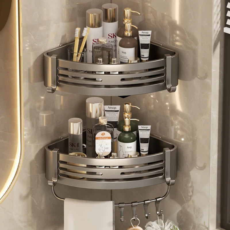 Perforation-free Bathroom Corner Shelf Floating Shelves Wall Organizing Bathroom Supplies Shower Shelves Organizer Crack Shelves