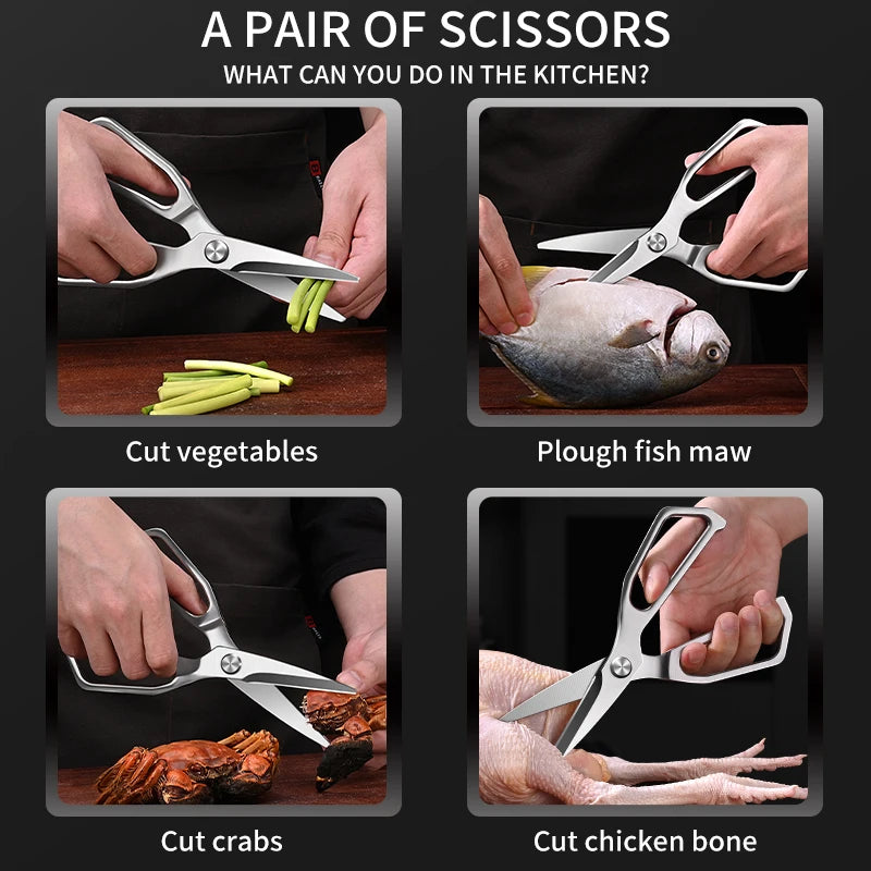Stainless steel kitchen scissors, safe and durable, sharp, barbecue, cut chicken bone, food grade cut bone special
