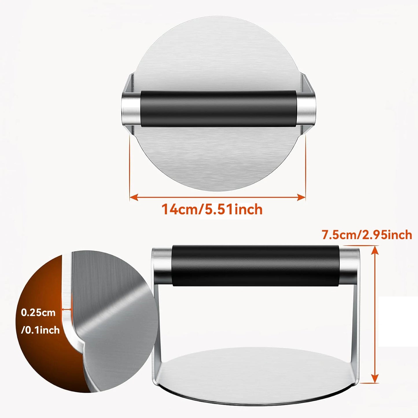 Smash Burger Press, Hamburger Smasher Tool for Griddle, 5.5" Stainless Steel Ham Patty Press with Anti-Scald Handle