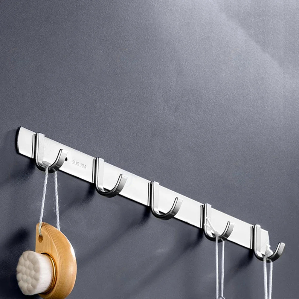 Towel Robe Hooks Silver Stainless Steel Door Hanging Wall Mount Bath Coat Rack Hanger For Bathroom Kitchen Hardware