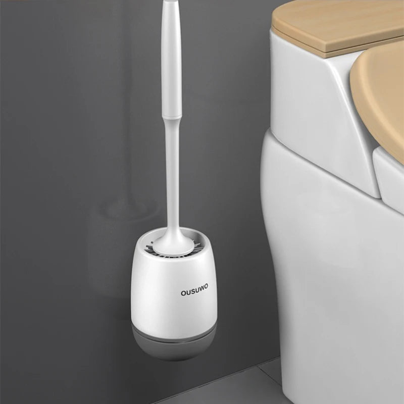 TPR Soft Toilet Brush Silicone Head Quick DrainingWall-Mount or Floor-Standing Cleaning Brush Toilet Brush Bathroom Accessories