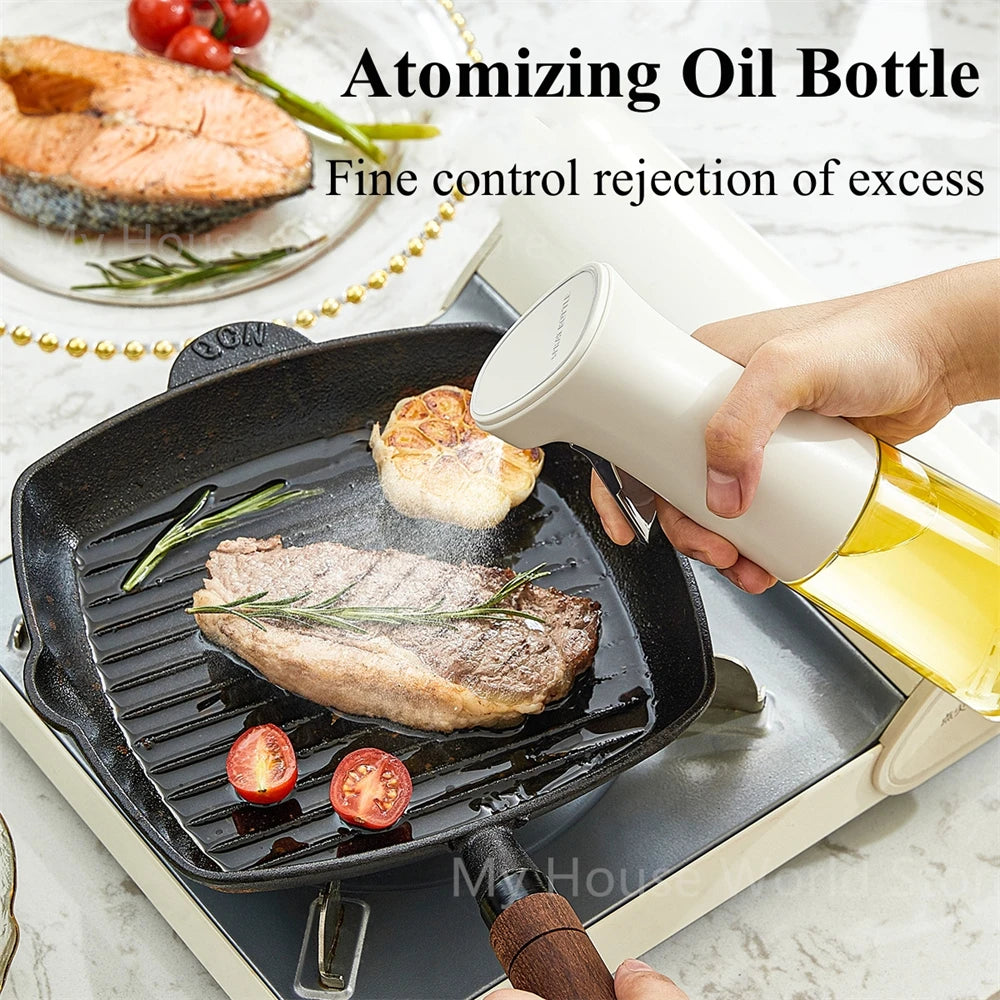 Double Tube Atomized Glass Spray Bottle Health Oil Control Device Olive Oil Edible Oil Suitable for Kitchen Barbecue Air Fryer