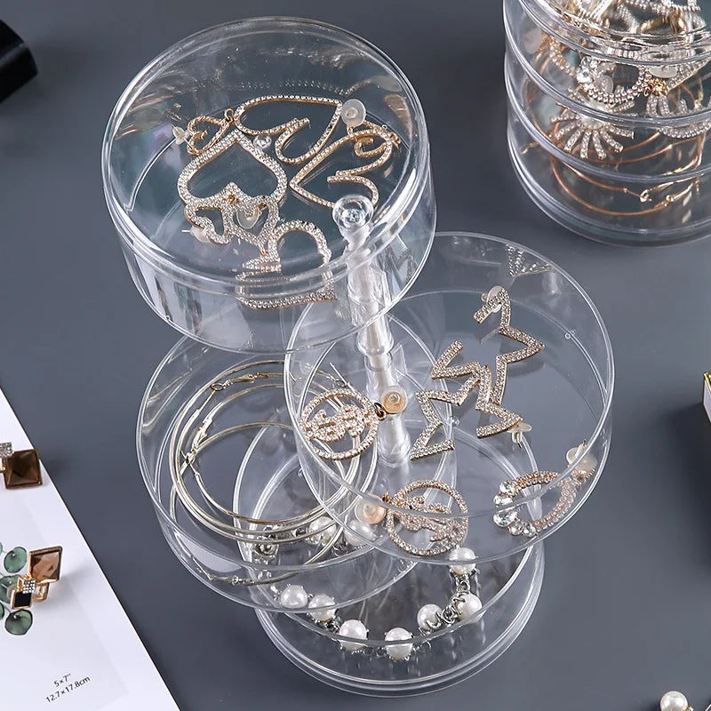 Rotating Jewelry Storage Box Multi-Layer Makeup Storage Rack Bracelet Earring Round Plastic Organizer Boxes Holder Display Rack