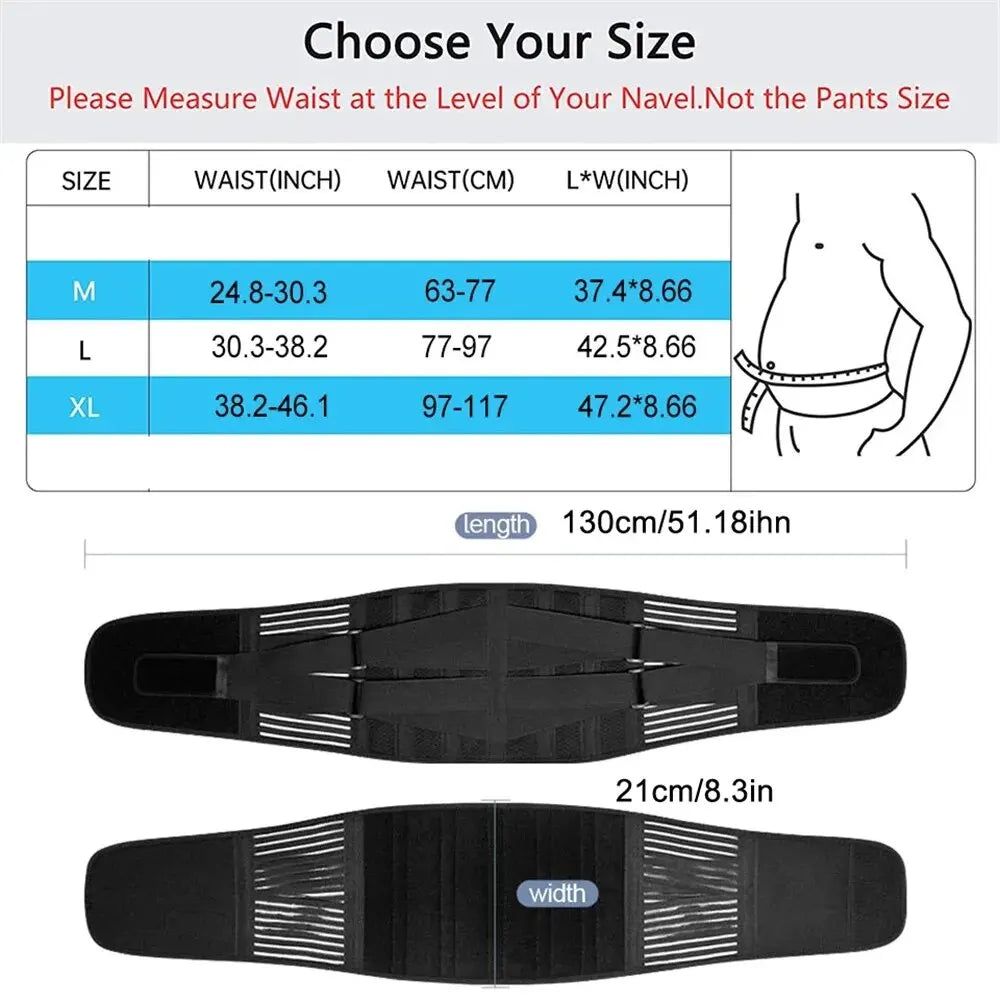 Back Lumbar Support Belt Men Spine Decompression Waist Trainer Adjustable Back Brace for Lower Back Pain Relief with 6 Stays 1PC