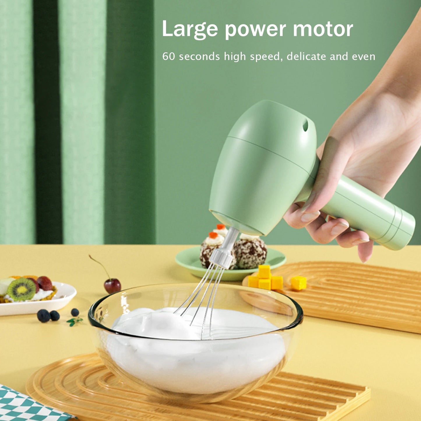 Wireless Portable Electric Food Mixer Automatic Whisk Egg Beater Baking Cake Cream Butter Whipper Hand Blender With 2 Mixing rod