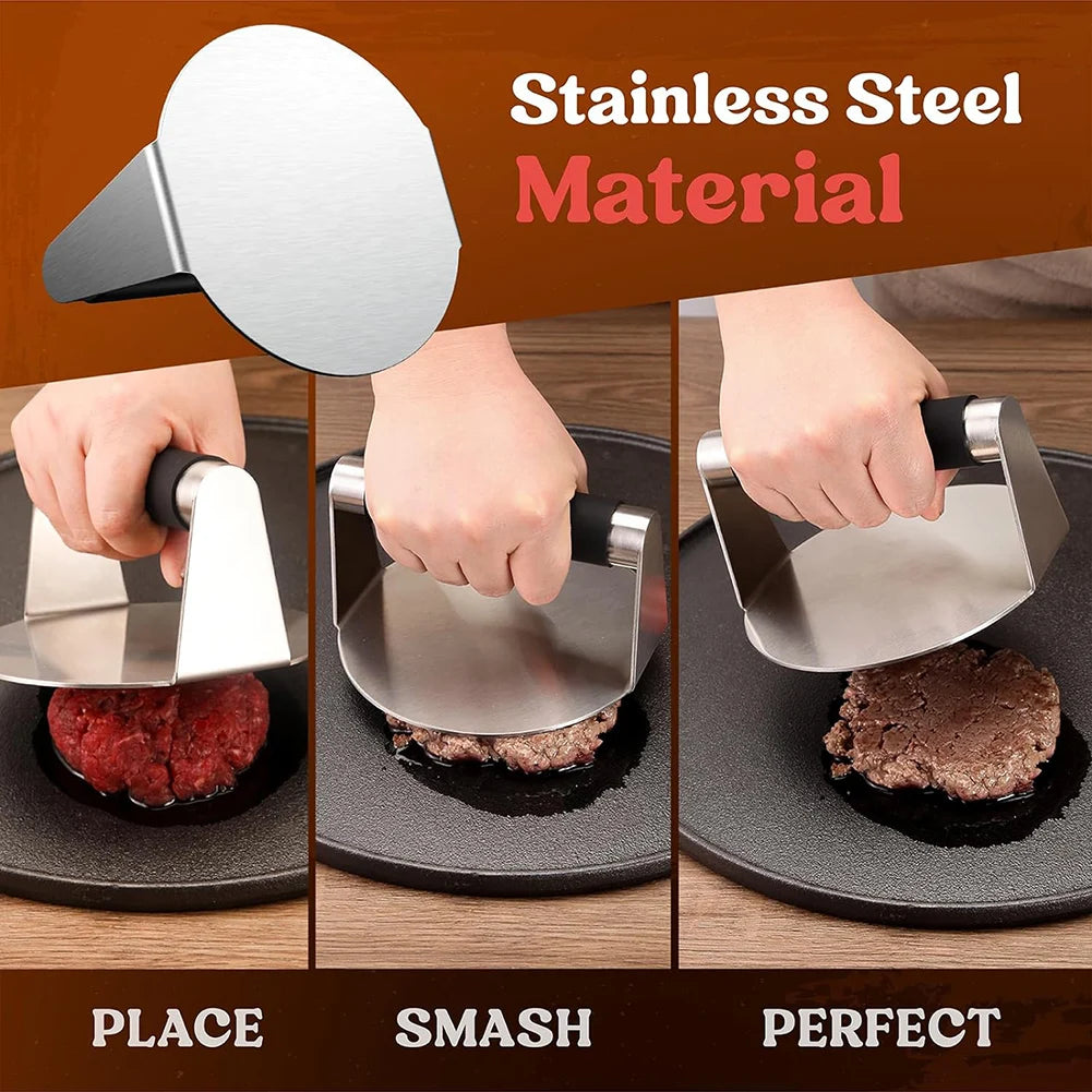 Smash Burger Press, Hamburger Smasher Tool for Griddle, 5.5" Stainless Steel Ham Patty Press with Anti-Scald Handle