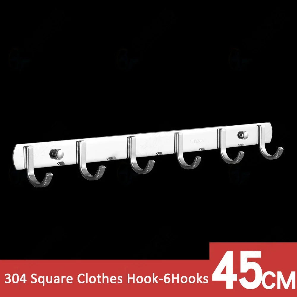 Towel Robe Hooks Silver Stainless Steel Door Hanging Wall Mount Bath Coat Rack Hanger For Bathroom Kitchen Hardware