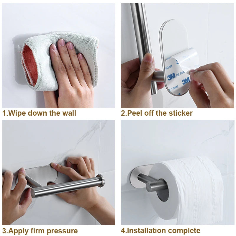 No Punching Wall Mounted Toilet Paper Holder Adhesive Toilet Roll Paper Holder Stainless Steel Bathroom Toilet Paper Roll Holder