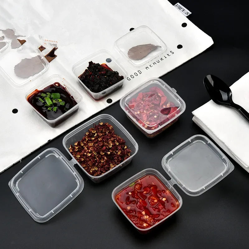 50Pcs With Lids Kitchen Organizer Disposable Sauce Pot Food Small Sauce Container Box Plastic Clear Chutney Chili Sauce Cups