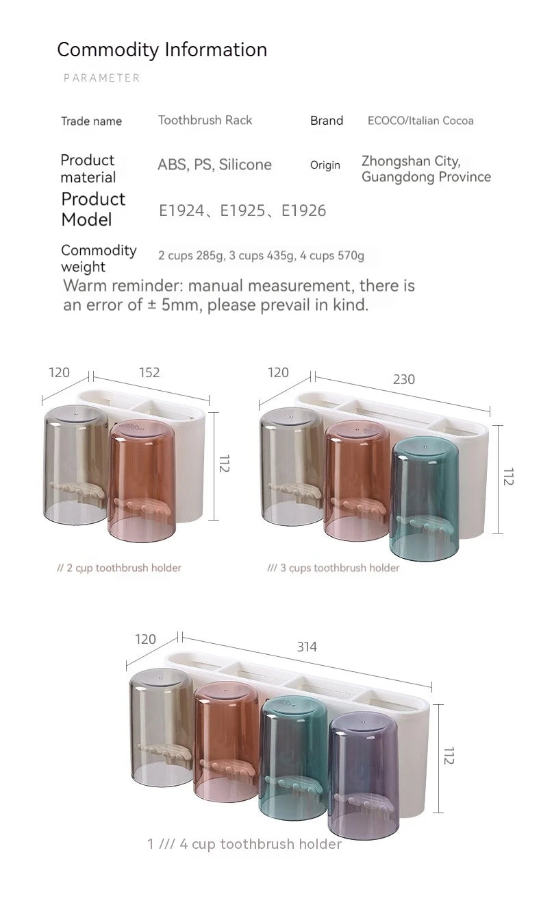Wall-Mounted Toothbrush Holder with Transparent Gargle Cup Storage Rack Bathroom Punch-Free Toothpaste Holder Storage Set