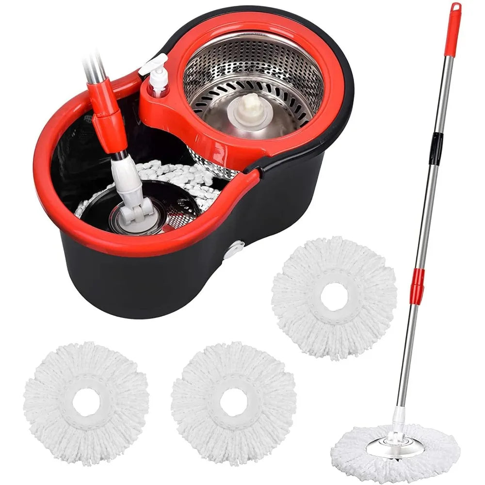 Mop and Bucket Set, 360° Spin Mop and Bucket, Stainless Steel 61" Extended Handle