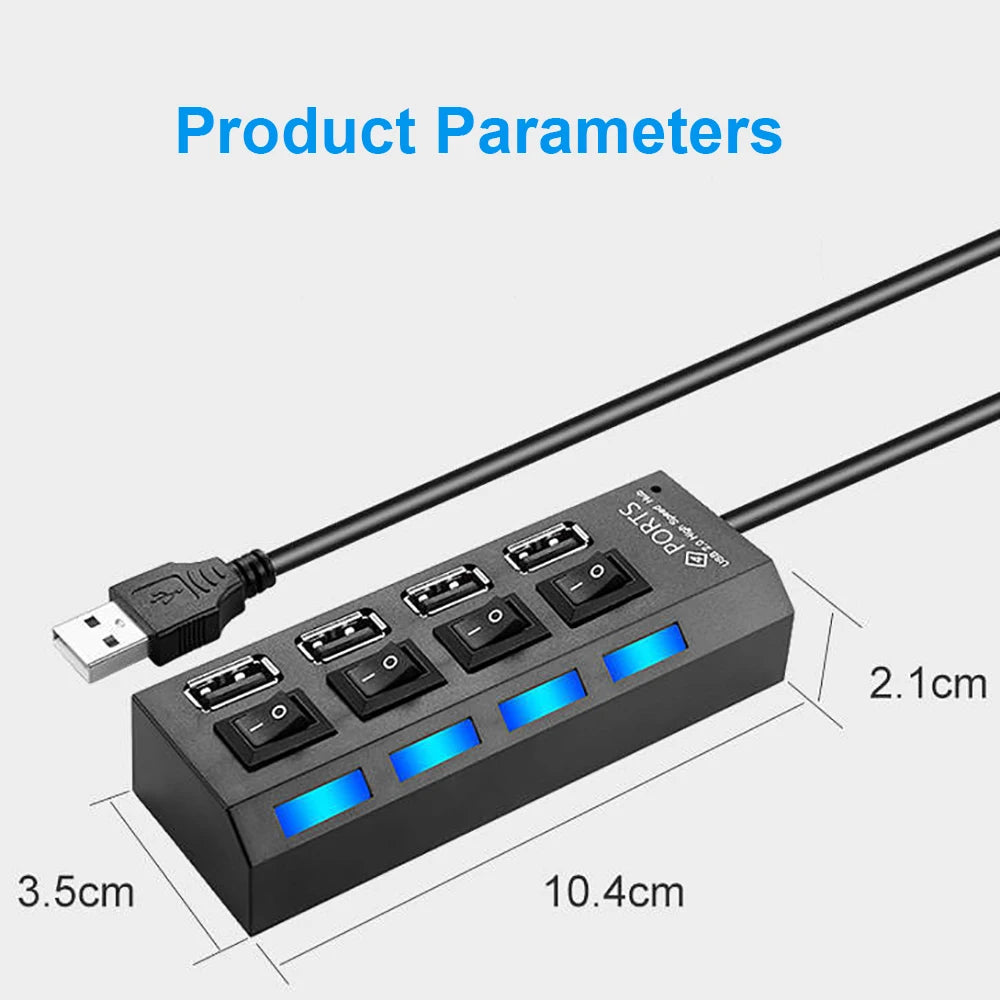 4 Ports USB HUB USB Switch USB Splitter Adapter High Speed Multi HUB USB2.0 Extension HUB with On/Off Switch For Computer Laptop