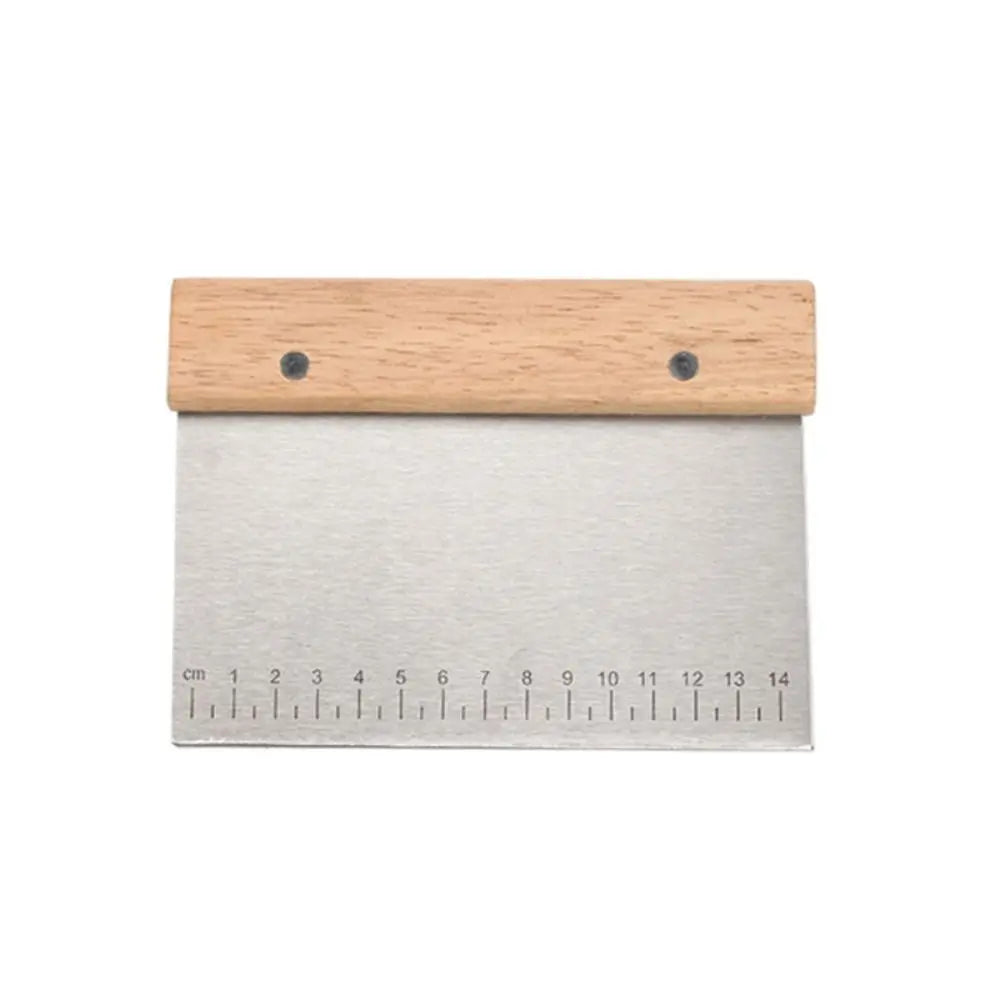 Oak Handle Pastry Dough Cutter Stainless Steel Wavy Pizza Pies Cutter Semicircle Rectangle Scraper with Measure Flour Bread