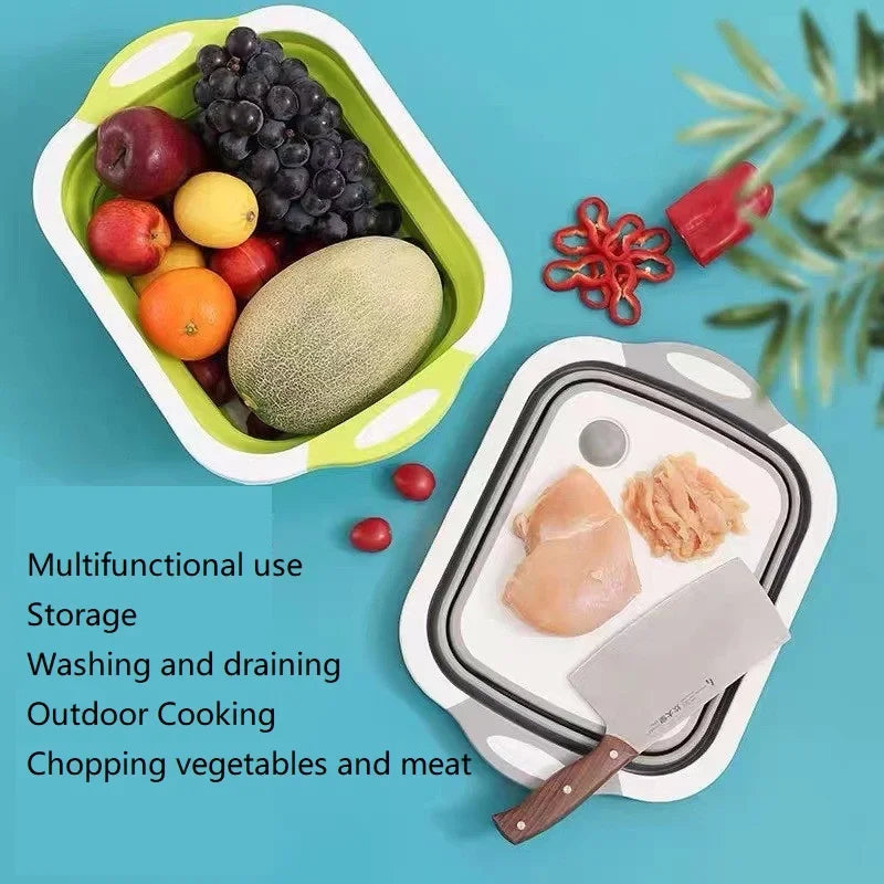 Cross-border Folding Vegetable Board Dual-purpose Cutting Board Household Wash Basin Non-slip Multifunctional Sticky Board Plast