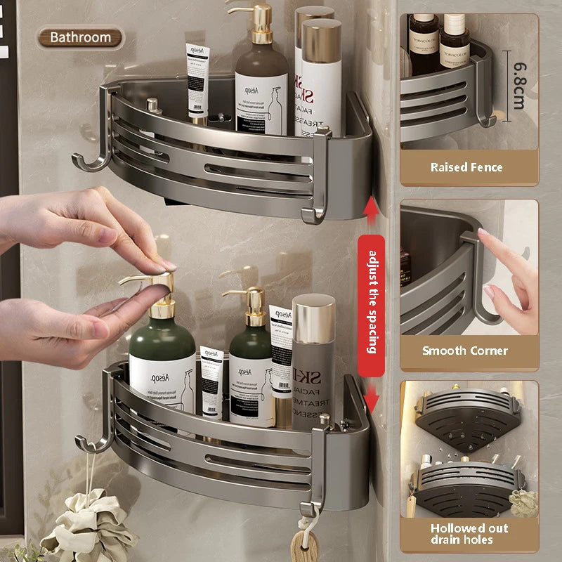 Perforation-free Bathroom Corner Shelf Floating Shelves Wall Organizing Bathroom Supplies Shower Shelves Organizer Crack Shelves