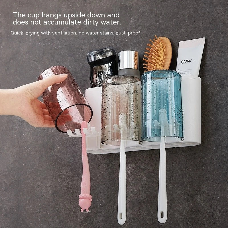 Wall-Mounted Toothbrush Holder with Transparent Gargle Cup Storage Rack Bathroom Punch-Free Toothpaste Holder Storage Set
