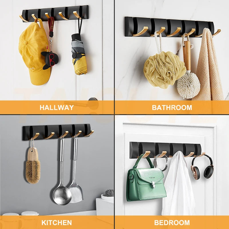 TAICUTE Folding Wall Hanger Hook 2 Ways Installation Coat Clothes Towel Holder Bathroom Kitchen Accessories, 4 Colors