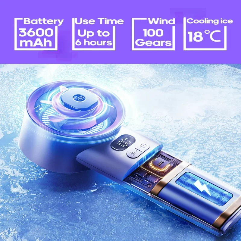Portable handheld turbo fan, adjustable personal micro fan with 100 wind speeds, battery powered, electric, for eyelashes