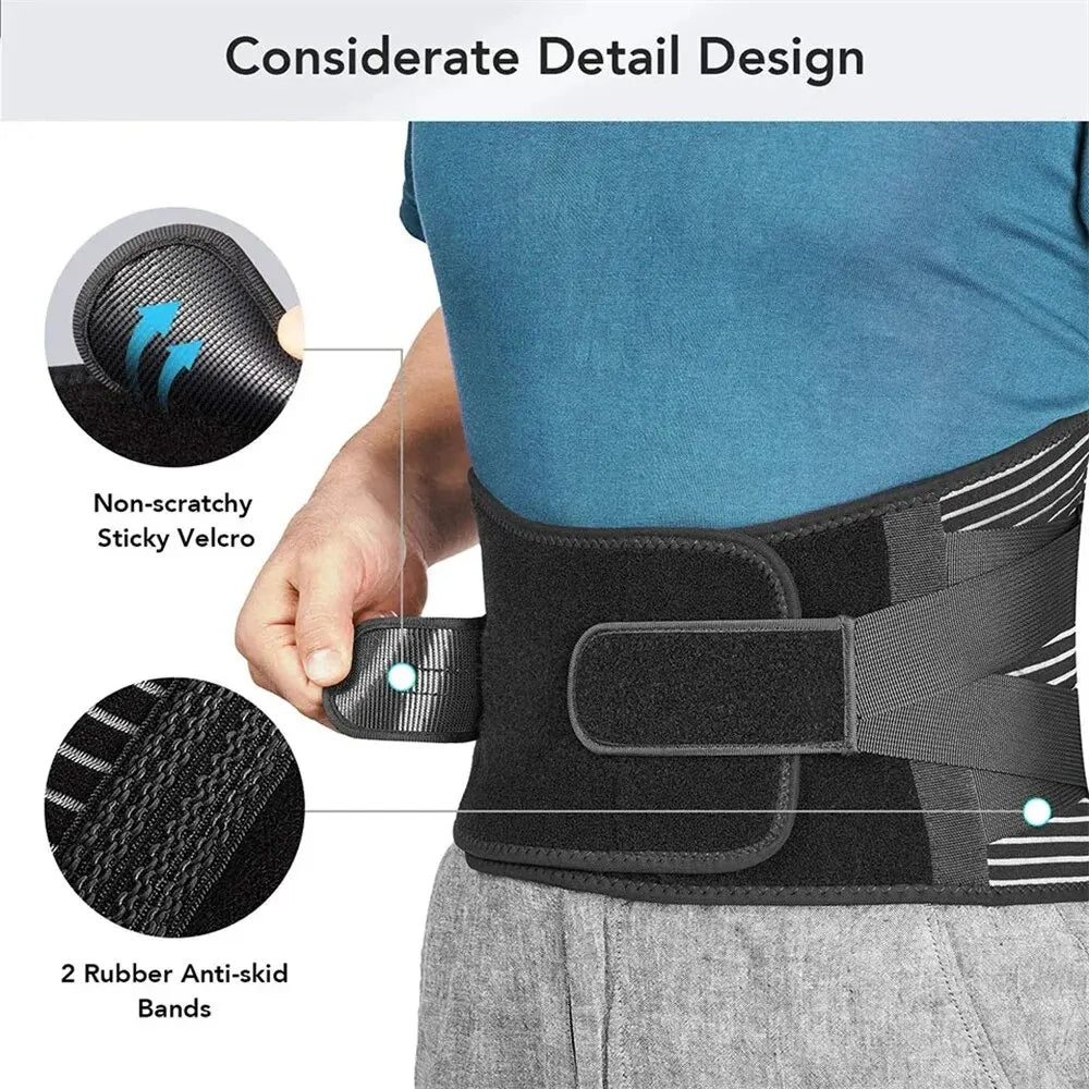 Back Lumbar Support Belt Men Spine Decompression Waist Trainer Adjustable Back Brace for Lower Back Pain Relief with 6 Stays 1PC