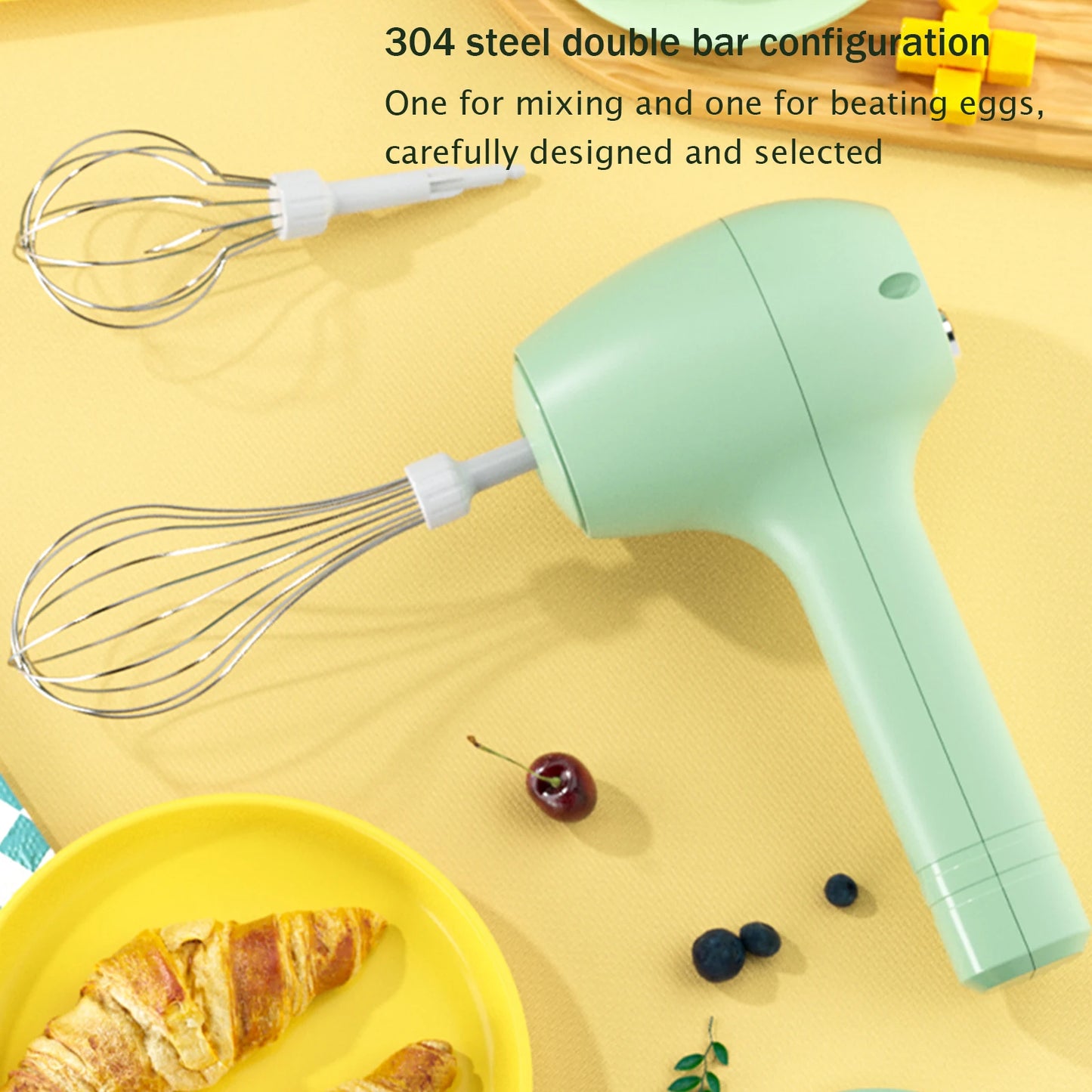 Wireless Portable Electric Food Mixer Automatic Whisk Egg Beater Baking Cake Cream Butter Whipper Hand Blender With 2 Mixing rod