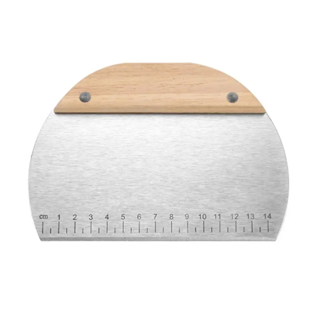 Oak Handle Pastry Dough Cutter Stainless Steel Wavy Pizza Pies Cutter Semicircle Rectangle Scraper with Measure Flour Bread