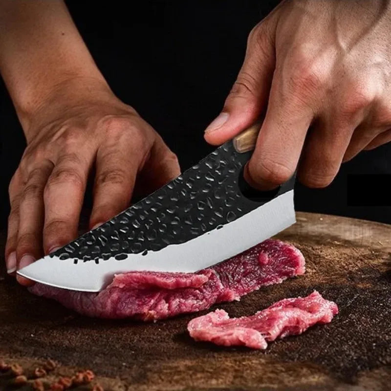 5.5" Meat Cleaver Fishing Knife Handmade Forged Viking Chef Knife Stainless Steel Kitchen Butcher Boning Knife with Cover