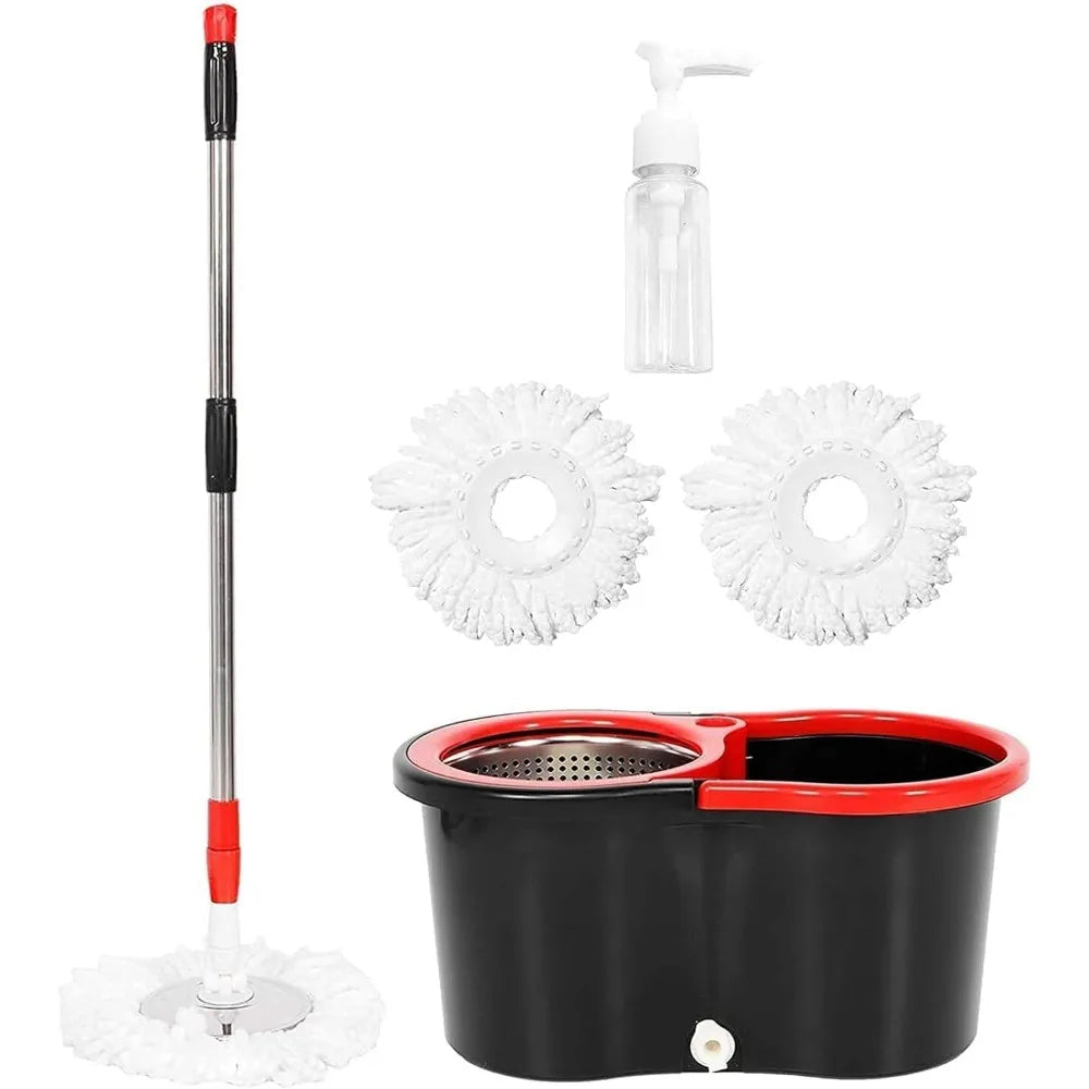Mop and Bucket Set, 360° Spin Mop and Bucket, Stainless Steel 61" Extended Handle
