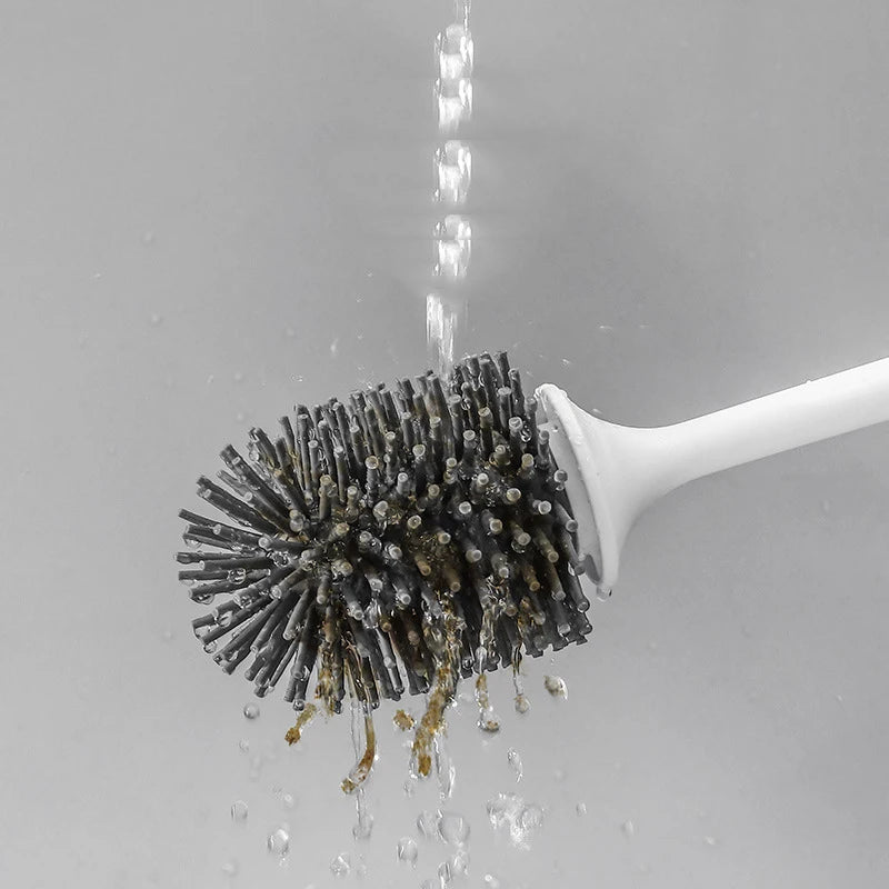 TPR Soft Toilet Brush Silicone Head Quick DrainingWall-Mount or Floor-Standing Cleaning Brush Toilet Brush Bathroom Accessories