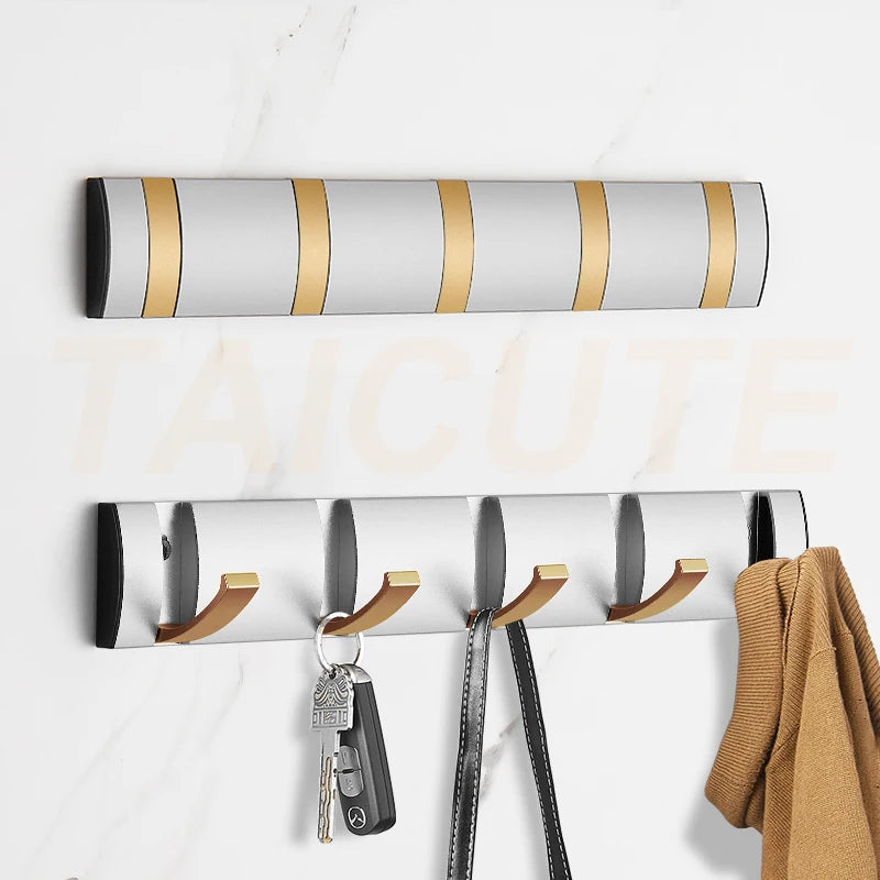 TAICUTE Folding Wall Hanger Hook 2 Ways Installation Coat Clothes Towel Holder Bathroom Kitchen Accessories, 4 Colors