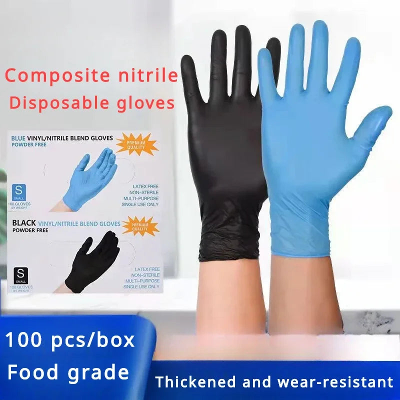 100pcs Disposable Nitrile Rubber Gloves Latex-free Laboratory Work Thickened Pet Care Paint Kitchen High Elasticity