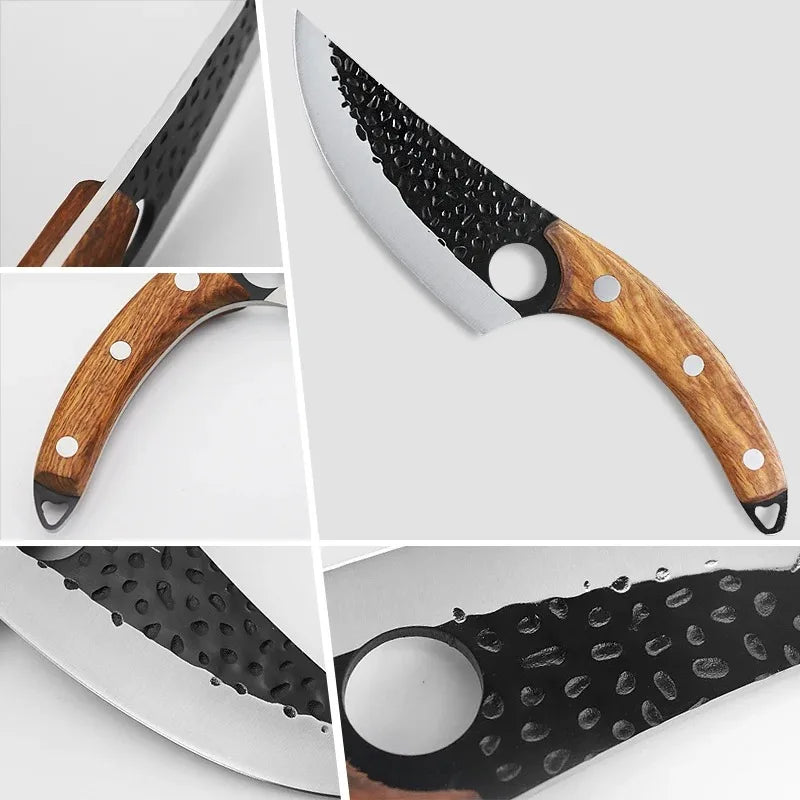 5.5" Meat Cleaver Fishing Knife Handmade Forged Viking Chef Knife Stainless Steel Kitchen Butcher Boning Knife with Cover
