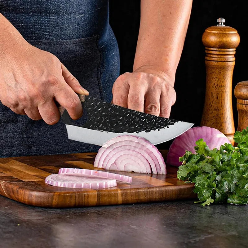 5.5" Meat Cleaver Fishing Knife Handmade Forged Viking Chef Knife Stainless Steel Kitchen Butcher Boning Knife with Cover