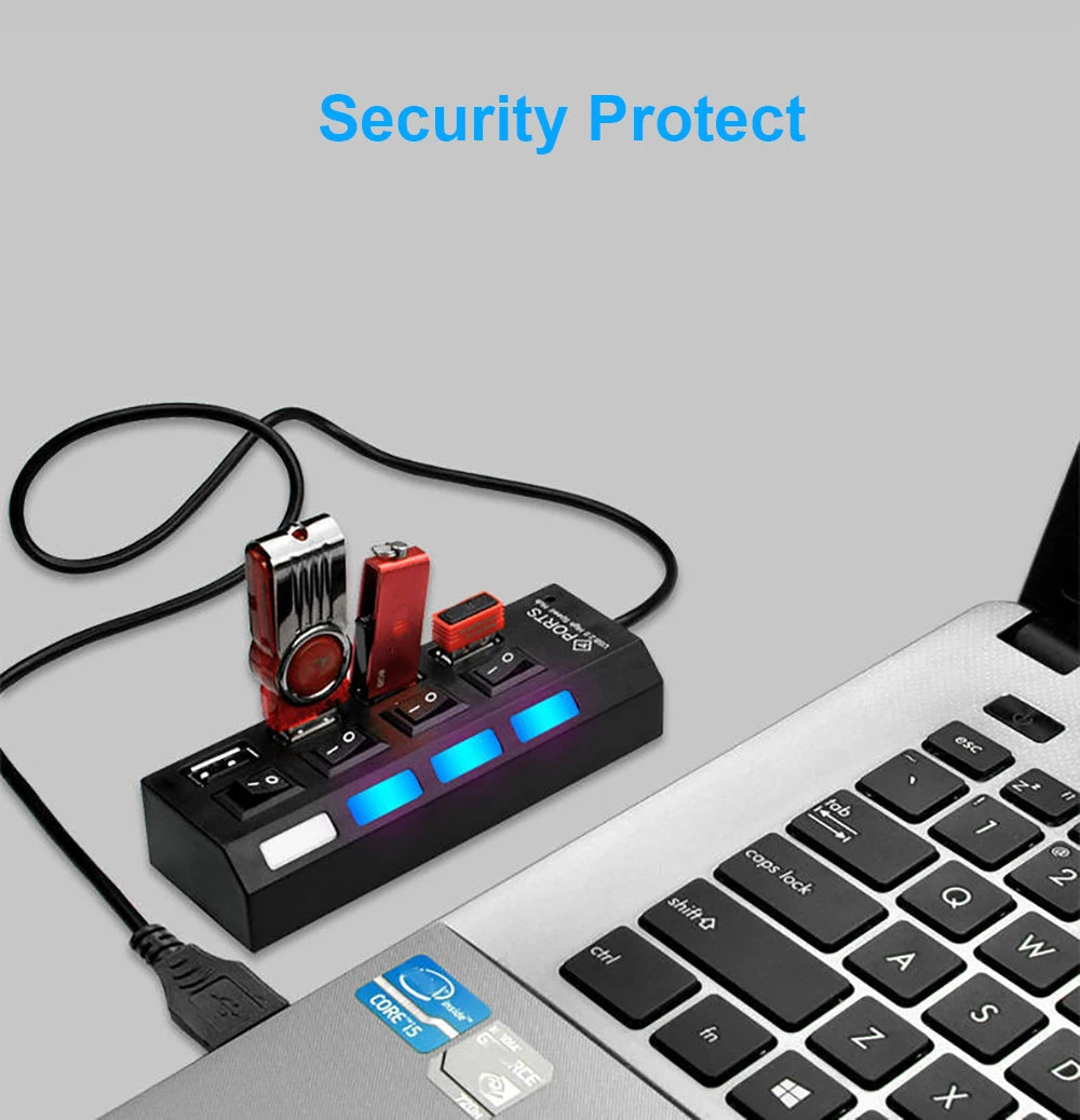 4 Ports USB HUB USB Switch USB Splitter Adapter High Speed Multi HUB USB2.0 Extension HUB with On/Off Switch For Computer Laptop