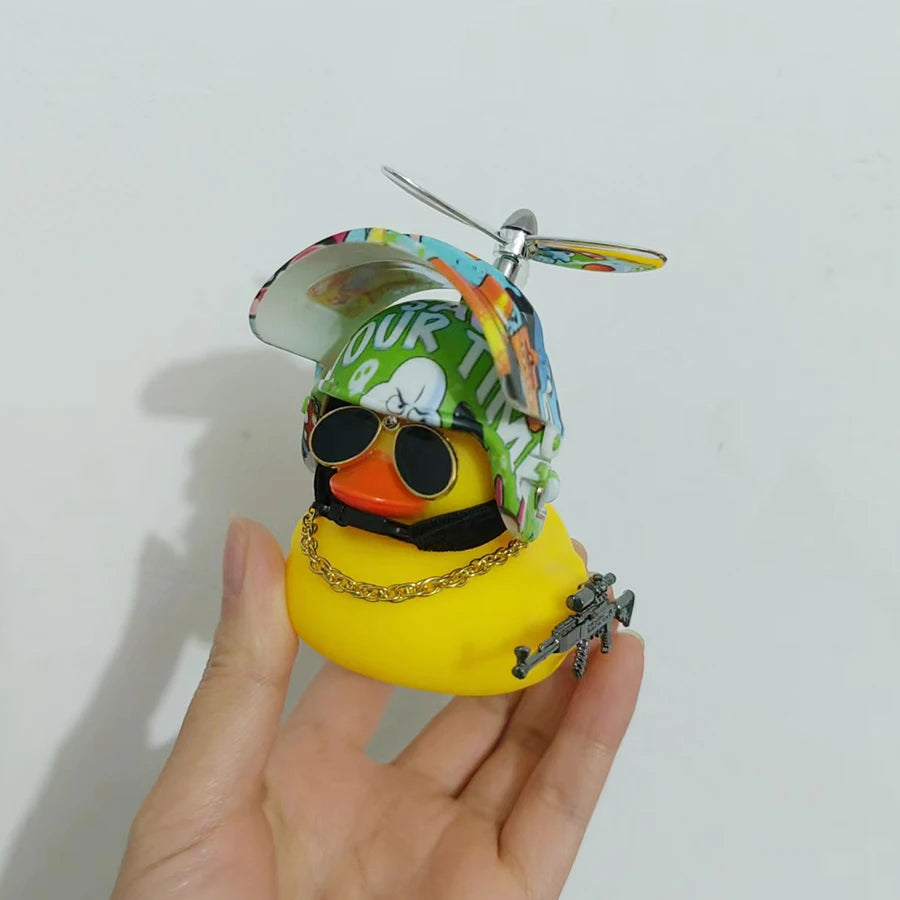 Cute Rubber Duck Toy Car Ornaments Yellow Duck Car Dashboard Decorations Bike Gadgets with Propeller Helmet Car Accessories